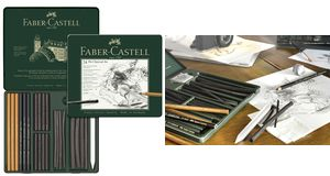 FABER-CASTELL PITT CHARCOAL Set, 24-teiliges Etui Sortiment an natürlichen Zeichenkohle-Sticks und - 1 Stück (112978)
