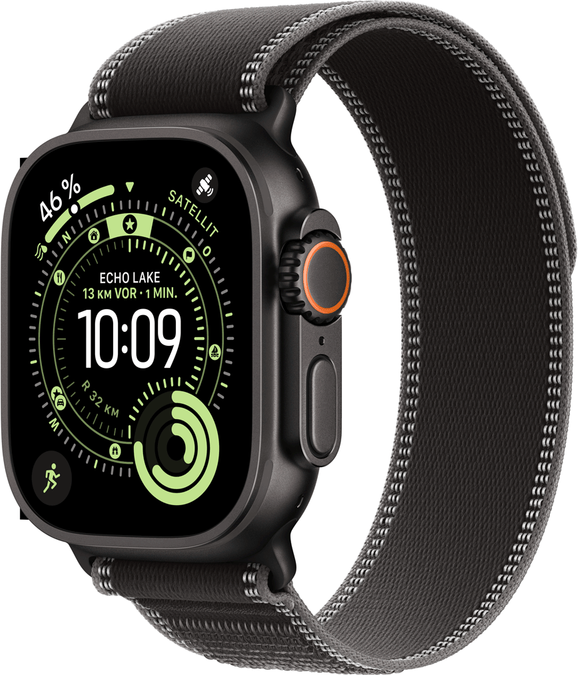 Apple Watch Ultra 3 GPS + Cellular 49mm Black Titanium Case with Black/Charcoal Trail Loop - M/L,(EU) (MF1H4QI/A) (B-Ware)