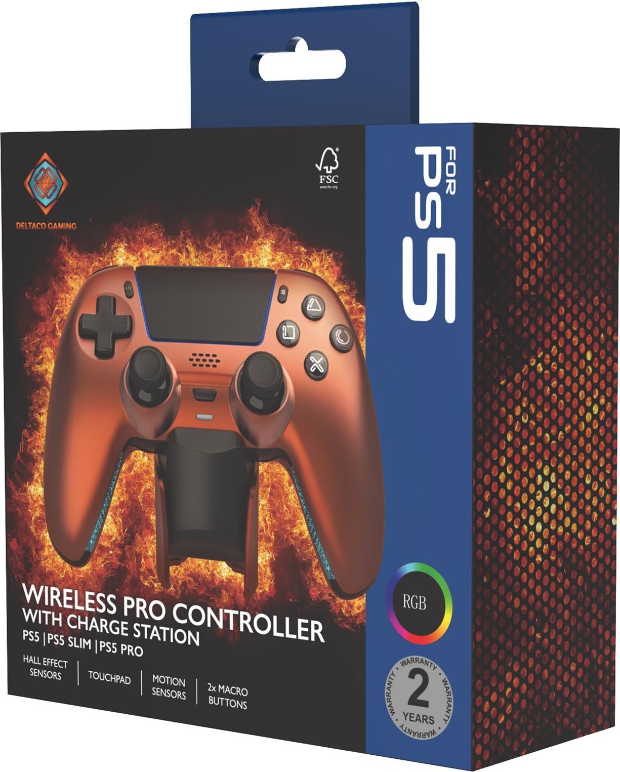 Deltaco GAM-199 Wireless Gaming-Controller für PS5 mit Ladestation Orange, Bronze