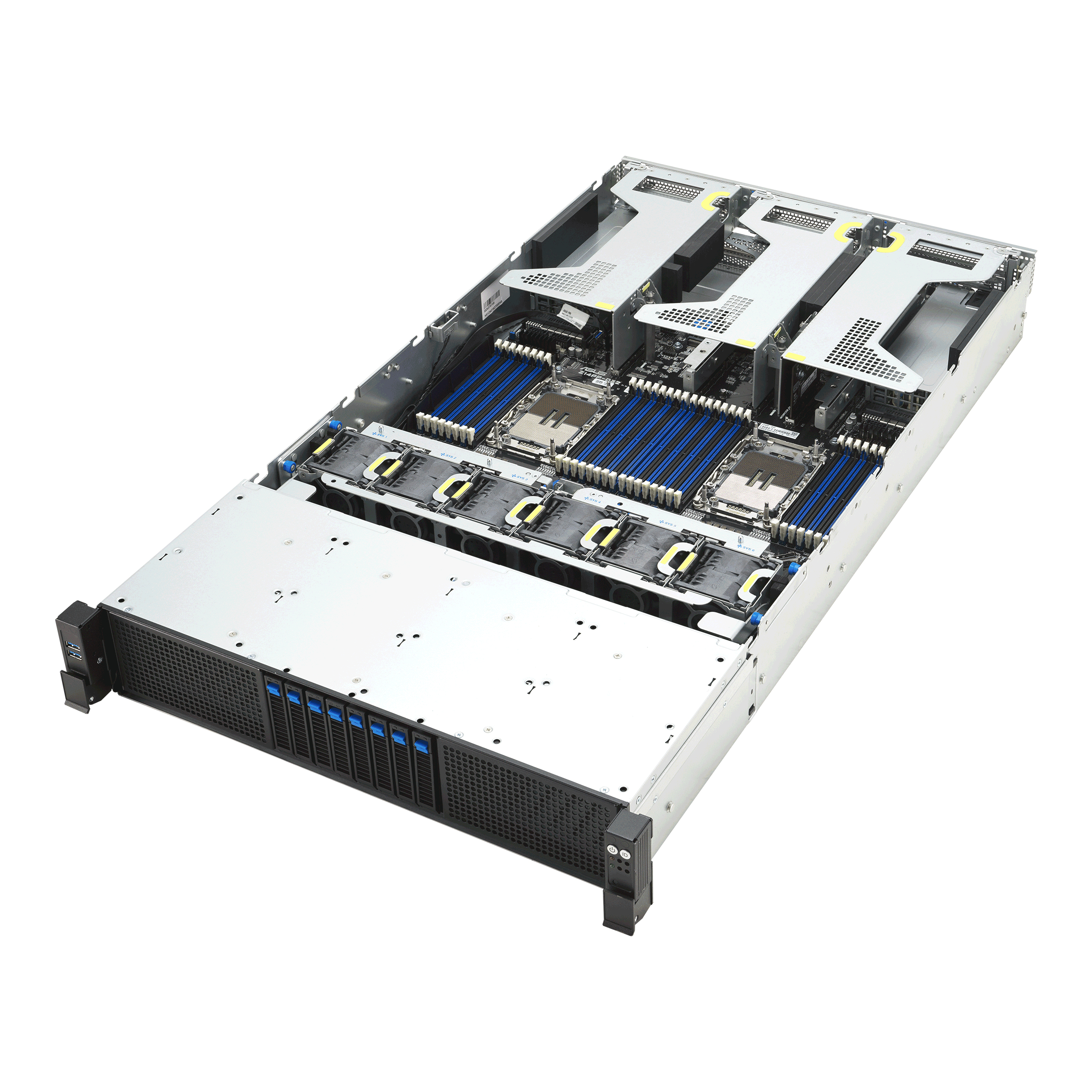 ASUS RS720-E12-RS8G Rack-Server 2U, Intel Xeon Scalable, 16 GB DDR5 RAM, 128 GB, 8 Hot-Swap-Bays, Schwarz, Silber