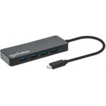 MANHATTAN 7-Port USB 3.2 Gen 1 Typ-C Hub USB-C-Stecker auf sieben USB-A-Buchsen, 5 Gbit/s SuperSpeed USB (vorher USB 3.0), Stromversorgung über USB, schwarz (168410)