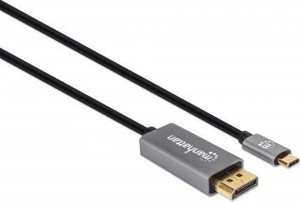 MANHATTAN 8K@60Hz USB-C auf DisplayPort 1.4 Adapterkabel USB-C-Stecker auf DisplayPort-Stecker, 2 m, unterstützt 4K@120Hz, vergoldete Kontakte, schwarz (354844)