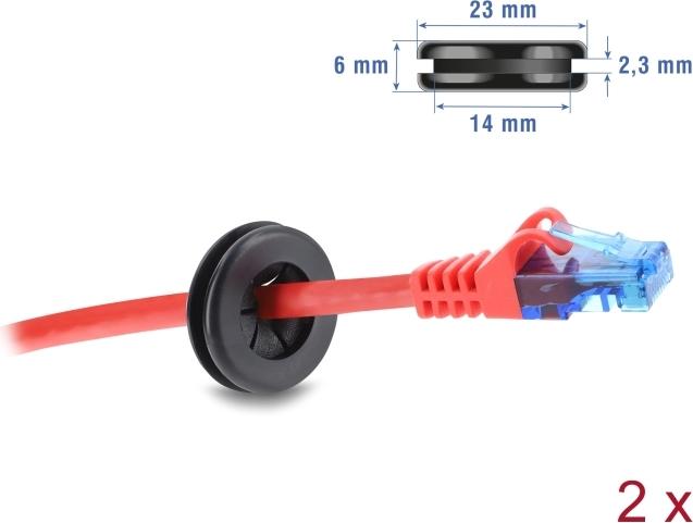 Delock Gummi Kabeldurchführung rund O schwarz 2 Stück (67322)