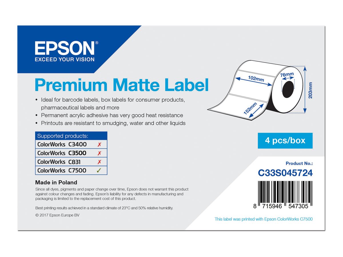 Epson Premium Matte Label 102 x 152 mm 800 Etiketten Weiß