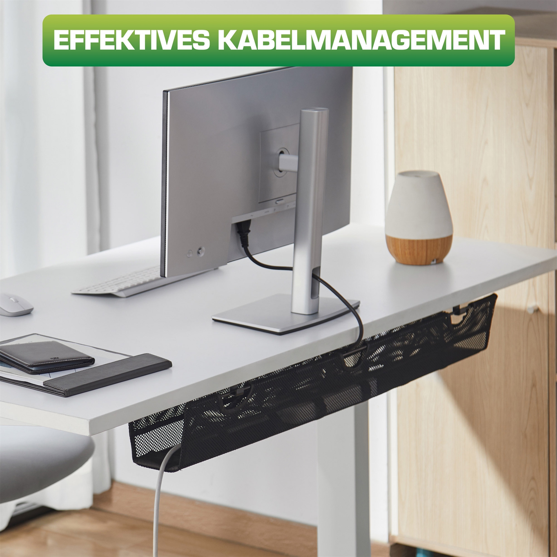 InLine Kabelmanagement-Ablagenetz mit Klettlaschen für Untertisch-Montage, Schwarz