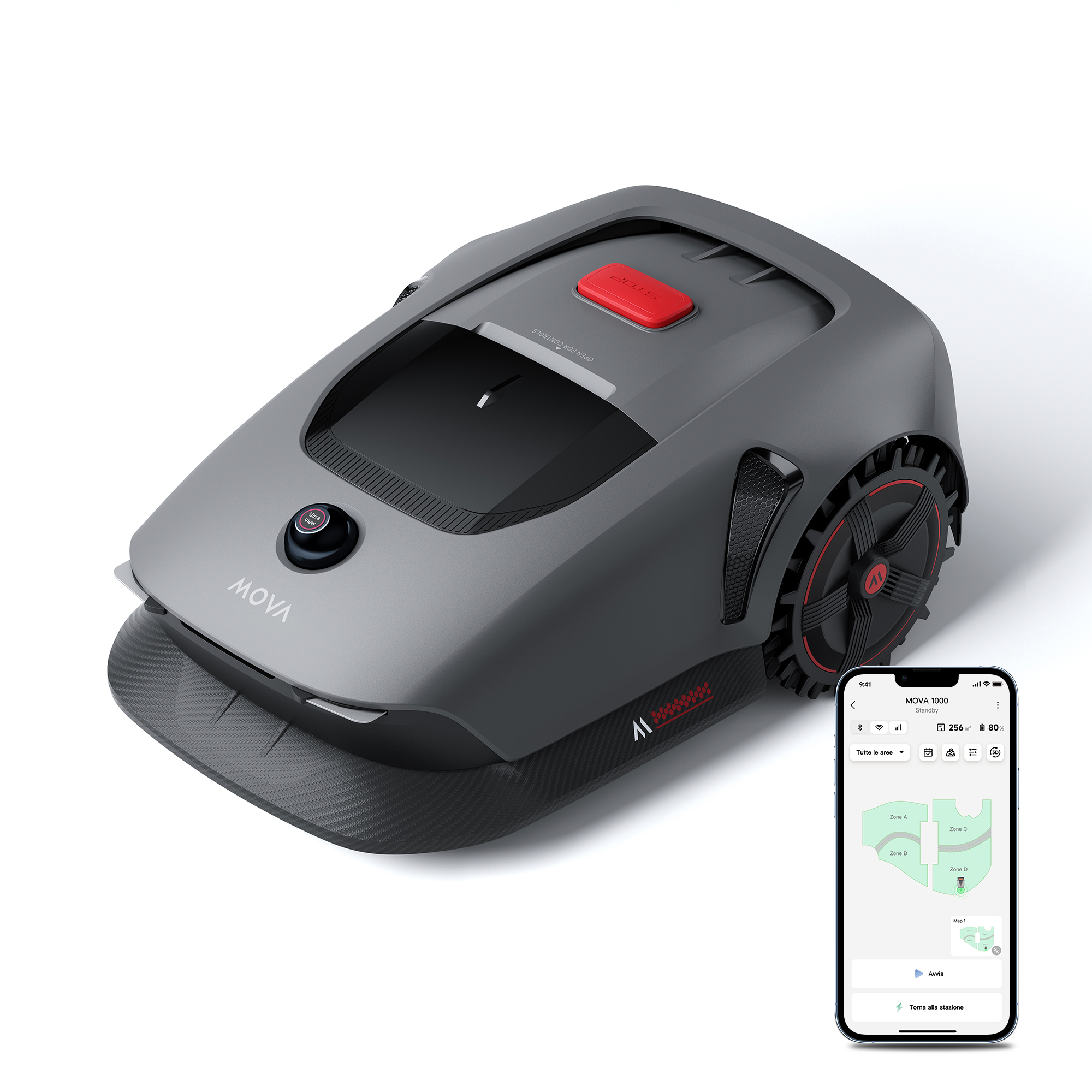 Dreame Mova M1000 Rasenmähroboter 1000 m² IPX6 Schwarz, Grau, Rot