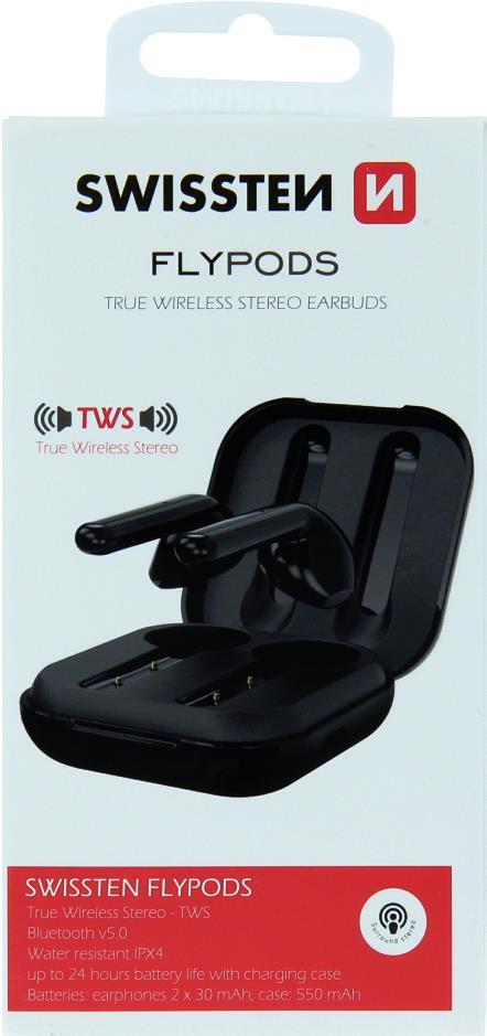 Swissten Bluetooth TWS Earphones Flypods, BT V5.0, black, Blister (53100200)