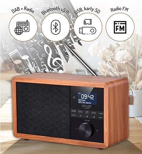 Adler AD 1184 Tragbares Digitalradio DAB/DAB+/FM Schwarz, Holz