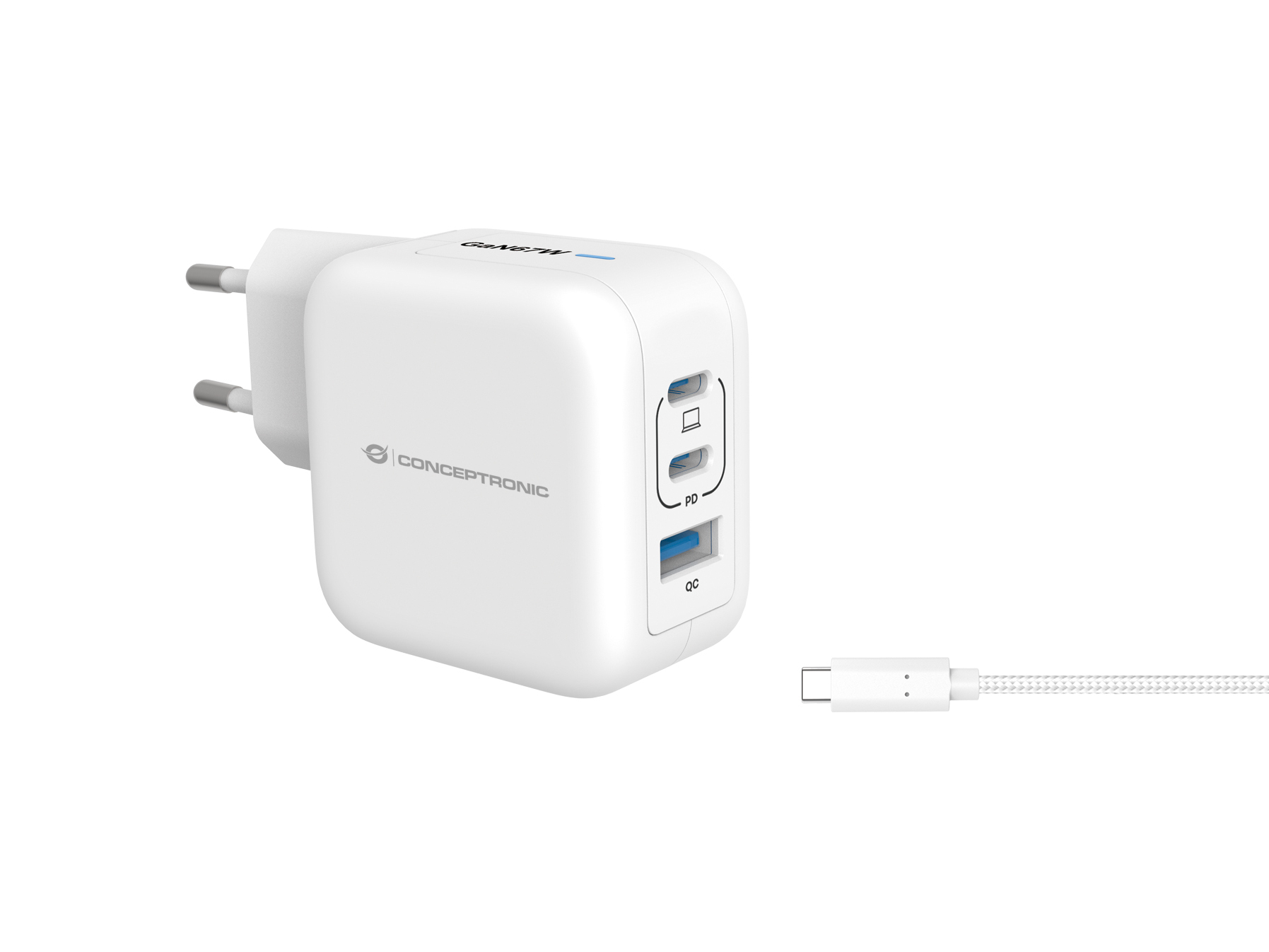 Conceptronic ALTHEA17W 3-Port GaN Ladegerät 67W 2x USB-C 1x USB-A Weiß