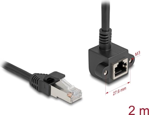 Delock Netzwerk Verlängerungskabel RJ45 Stecker zu RJ45 Buchse 90° gewinkelt Cat.6 F/UTP 2 m schwarz (81098)