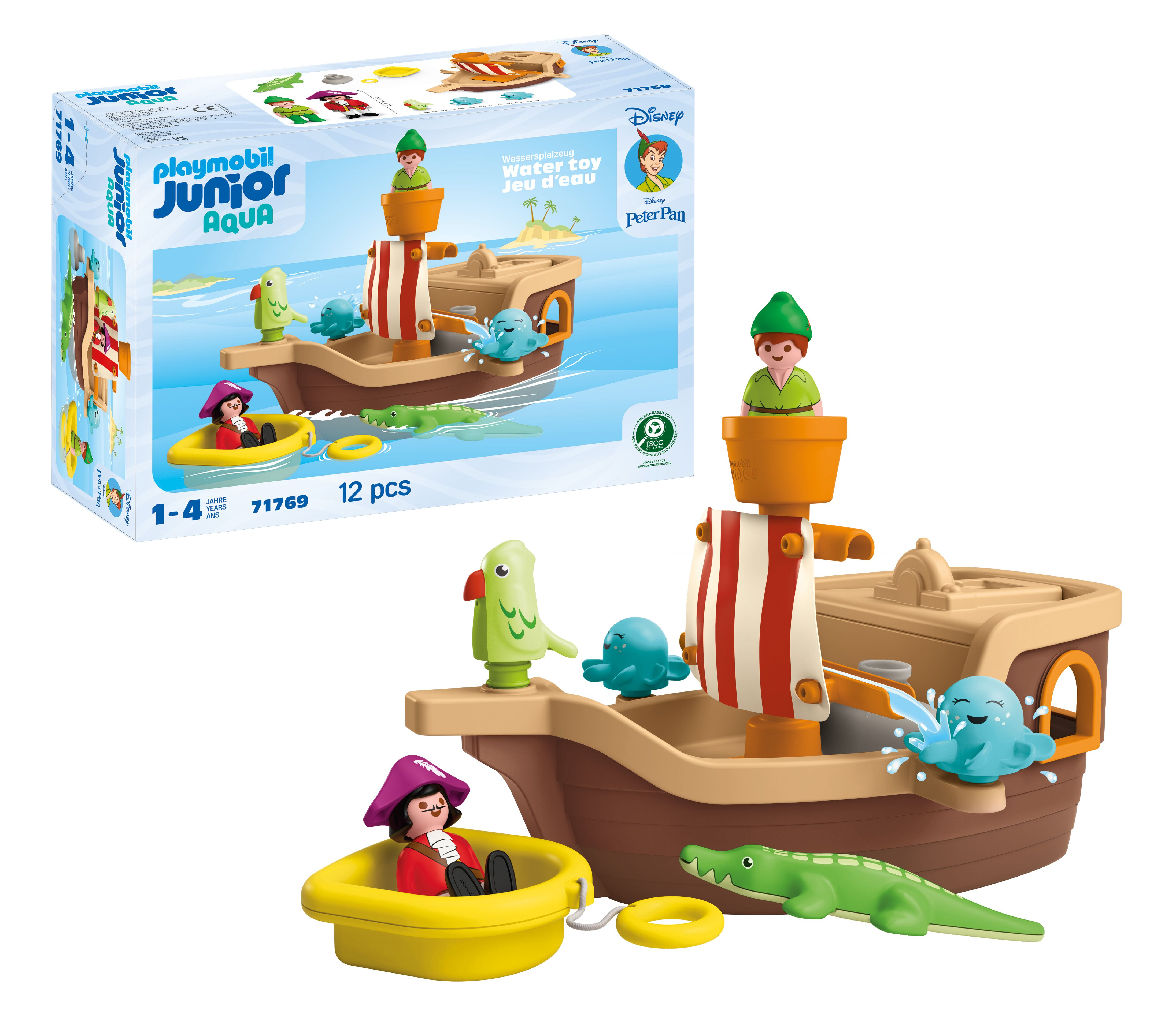 Playmobil Junior 71769 Peter Pans Piratenschiff mit Wasserspritzspaß, 40 Teile, Mehrfarbig