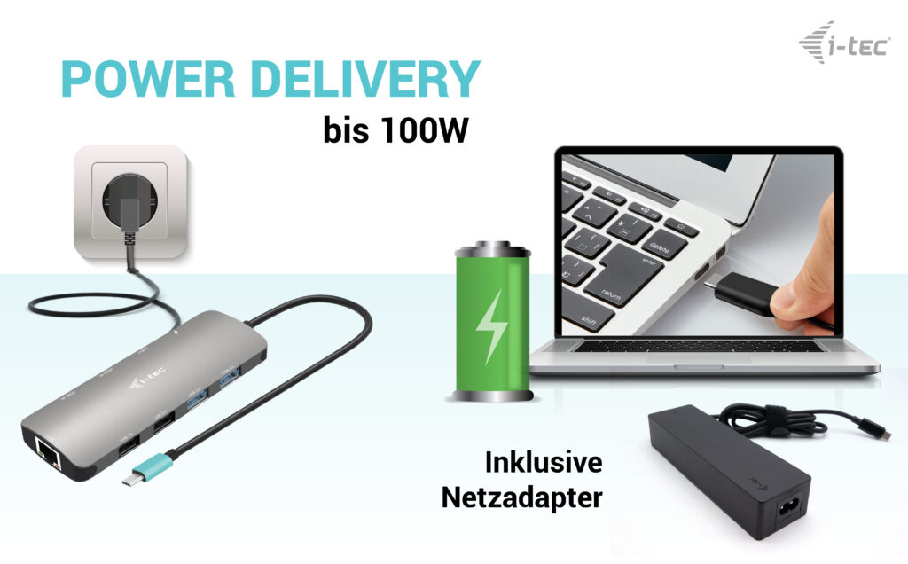 i-tec Nano Dock USB-C Dockingstation 2x HDMI Gigabit-Ethernet 100 W Power Delivery Grau