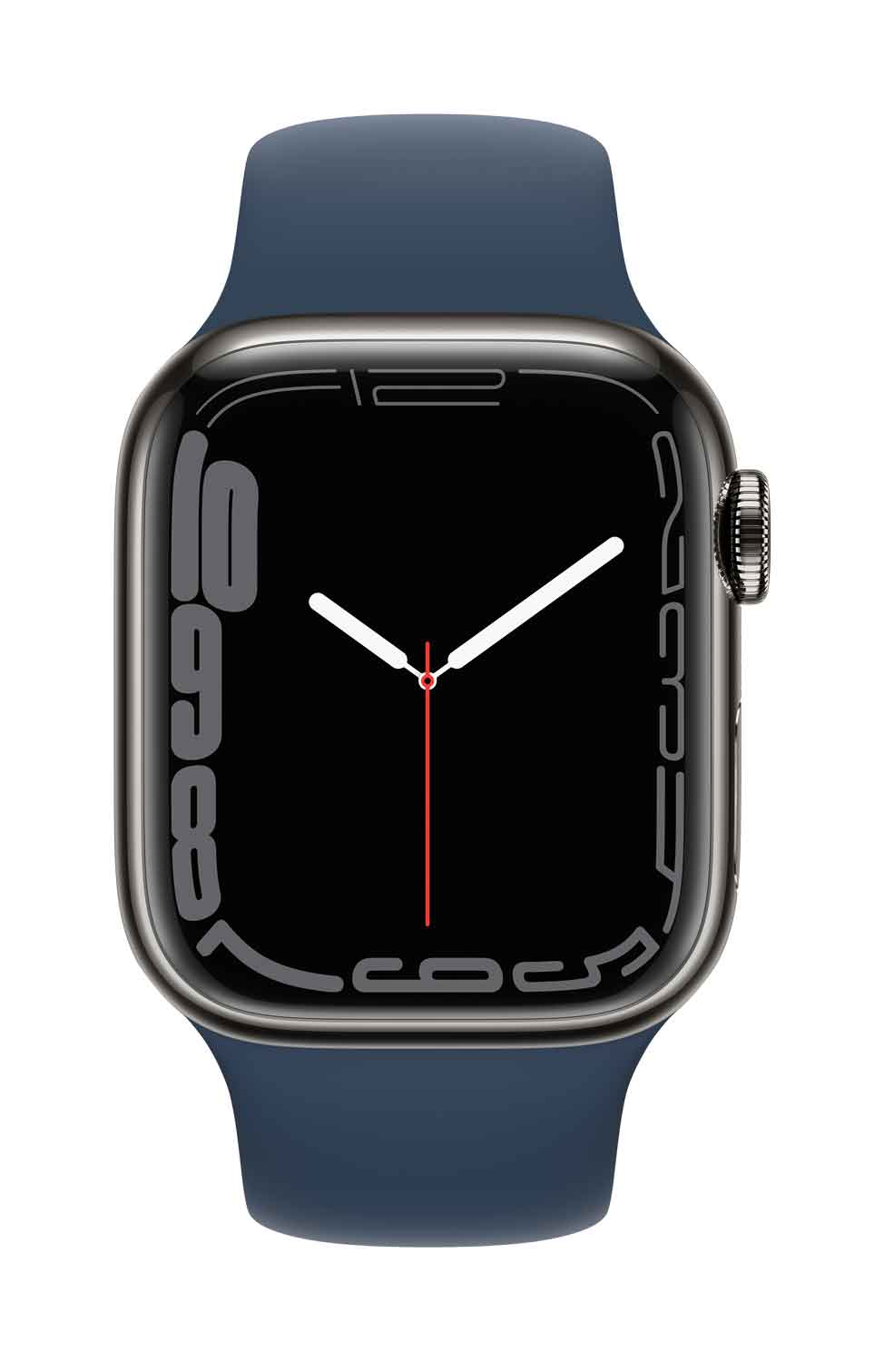 Apple Watch S7 Edelstahl 41mm Cellular Graphite Sportarmband abyssblau 41mm Edelstahlgehäuse Graphite, Sportarmband abyssblau. Armband 150-200 mm Umfang. (MKJ13FD/A)
