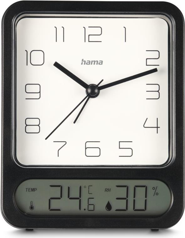 Hama Wecker Pag, mit Thermometer/Hygrometer, ohne Ticken, Schwarz (00222223)