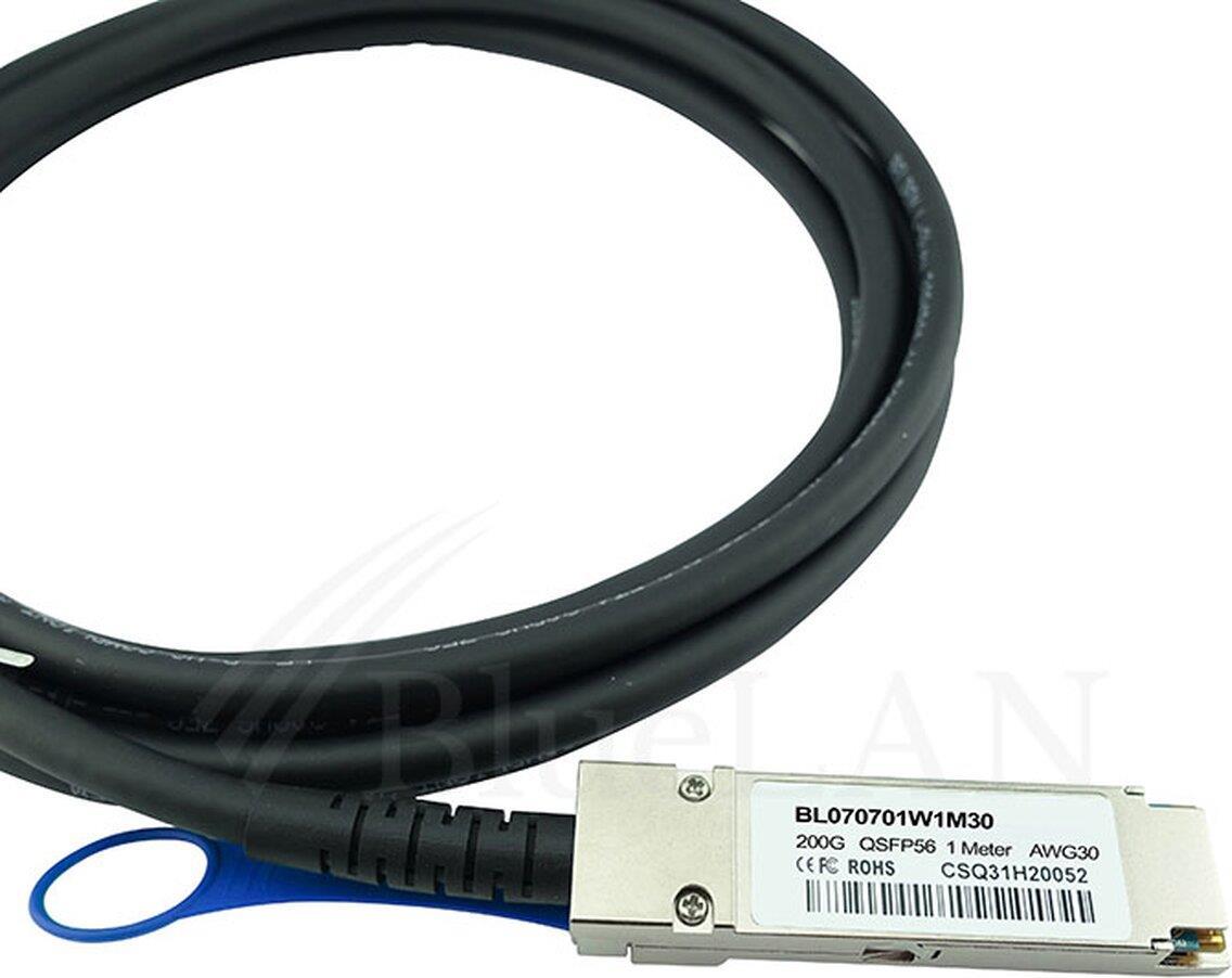 Kompatibles Mellanox MCP1650-H002E30 QSFP56 Direct Attach Kabel, 200GBASE-CR4, Infiniband, 30AWG, 2 Meter (MCP1650-H002E30-BL)