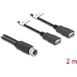Delock M12 Kabel A-kodiert 8 Pin Buchse zu 2 x USB 2.0 Typ-A Buchse 2 m schwarz (60291)