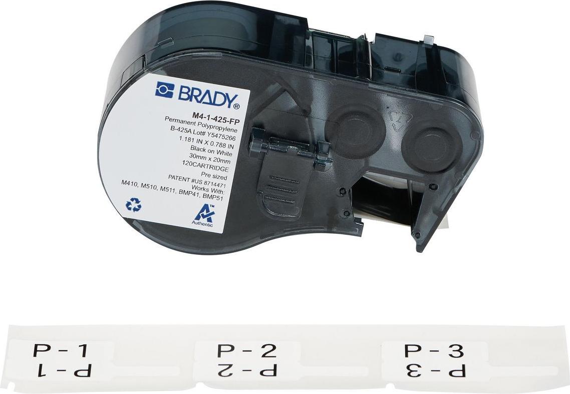 Brady, M4-1-425-FP, Fahnen-Etiketten, P-Form, Polypropylen, weiß, matt, 29,97 x 20,02 mm, permanent (120 Etiketten) (177005)