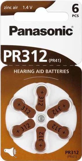 Panasonic PR 312 Hörgerätezellen Zinc Air 6er Rad (PR-312/6LB)