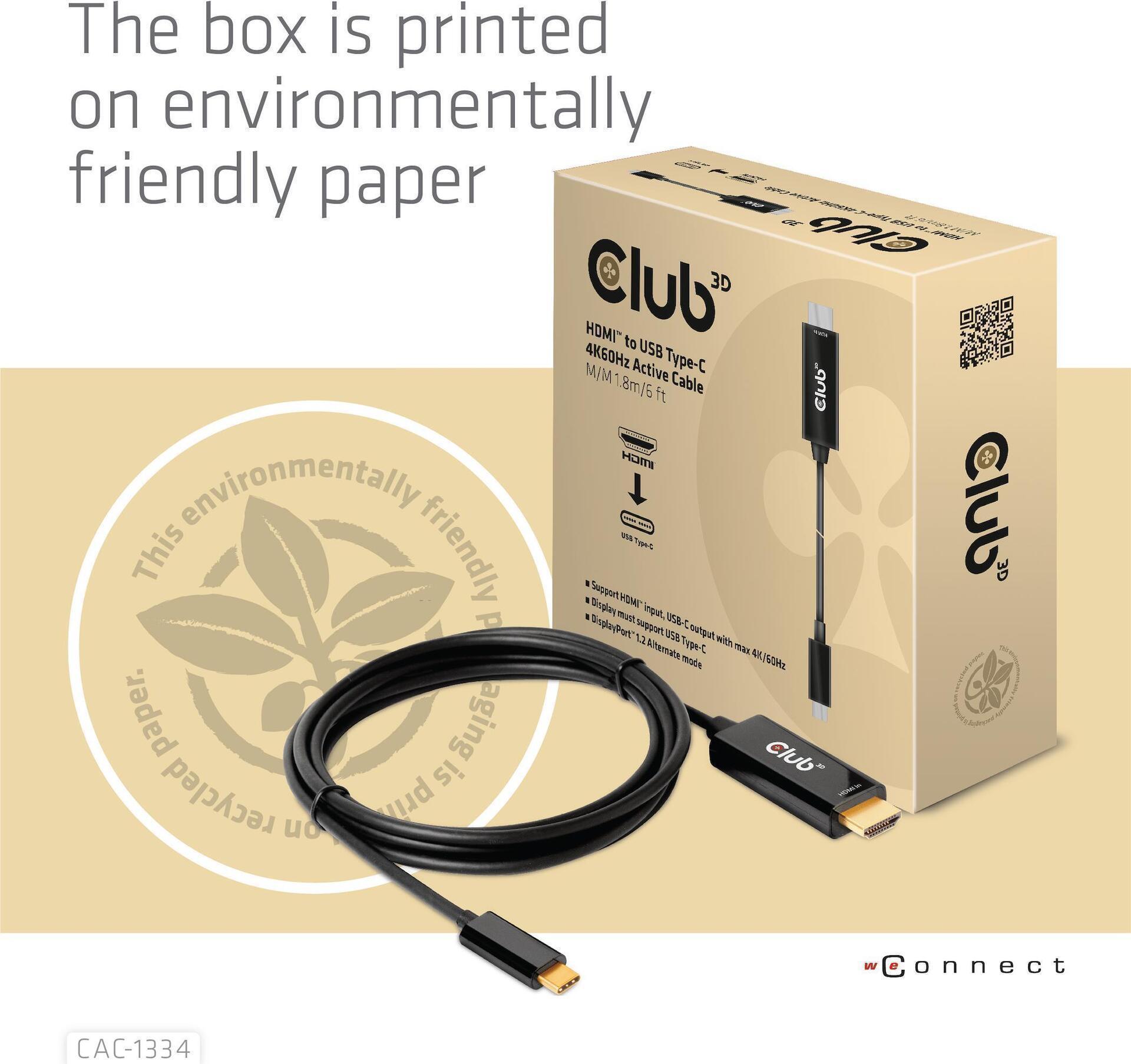 Club 3D CAC-1334 HDMI auf USB-C Aktives Kabel 1.8 m Schwarz