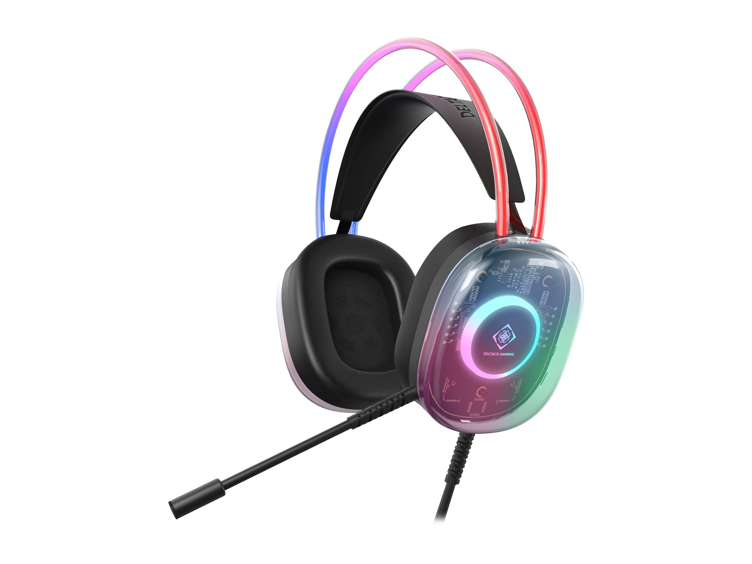 Deltaco Gaming DH230 Over-Ear Headset Kabelgebunden 3,5 mm Stereo RGB Schwarz, Halbtransparent