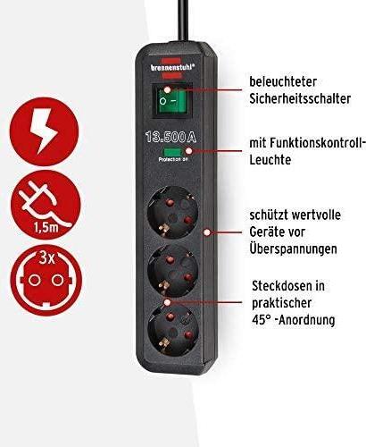 Brennenstuhl Eco-Line 13.500A ÜSS 3-fach anthrazit 1,5 m  