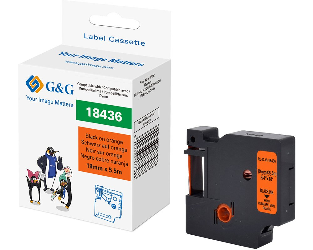 G&G Schriftband Vinyl Bandfarbe: Orange Schriftfarbe: Schwarz 19 mm 5.5 m (RL-D-Vi-18436-BK/OR-19MM*5.5M) Image