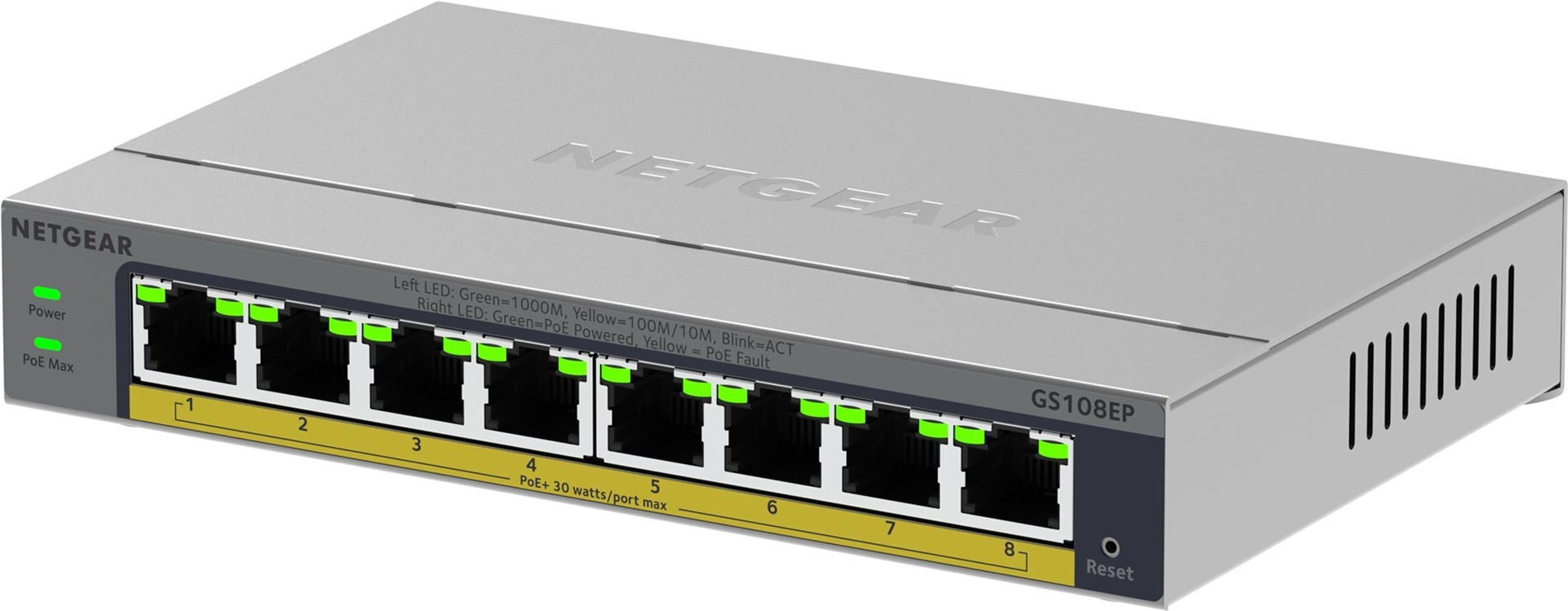 NETGEAR Easy Smart GS108EP Gigabit Ethernet Switch mit 8x PoE+ Grau