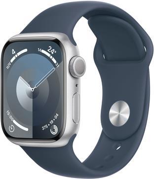 APPLE Watch Series 9 GPS 41mm Silver Aluminium Case with Storm Blue Sport Band - S/M (MR903QF/A)