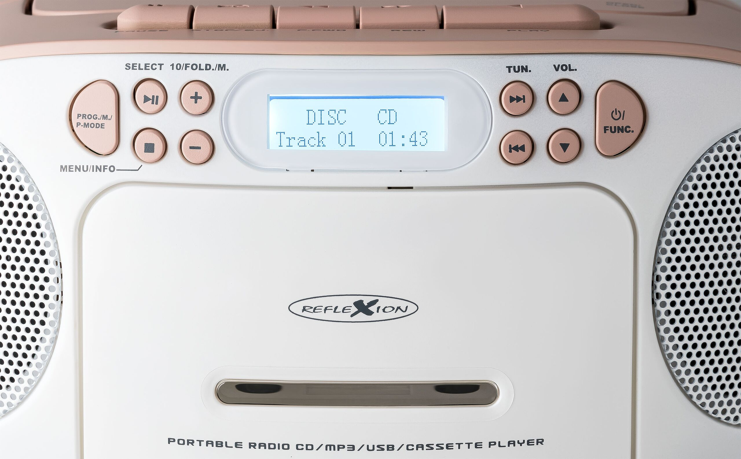 Reflexion RCR2260DAB Tragbarer Radiorecorder DAB+ UKW CD Kassette USB Pink, Weiß