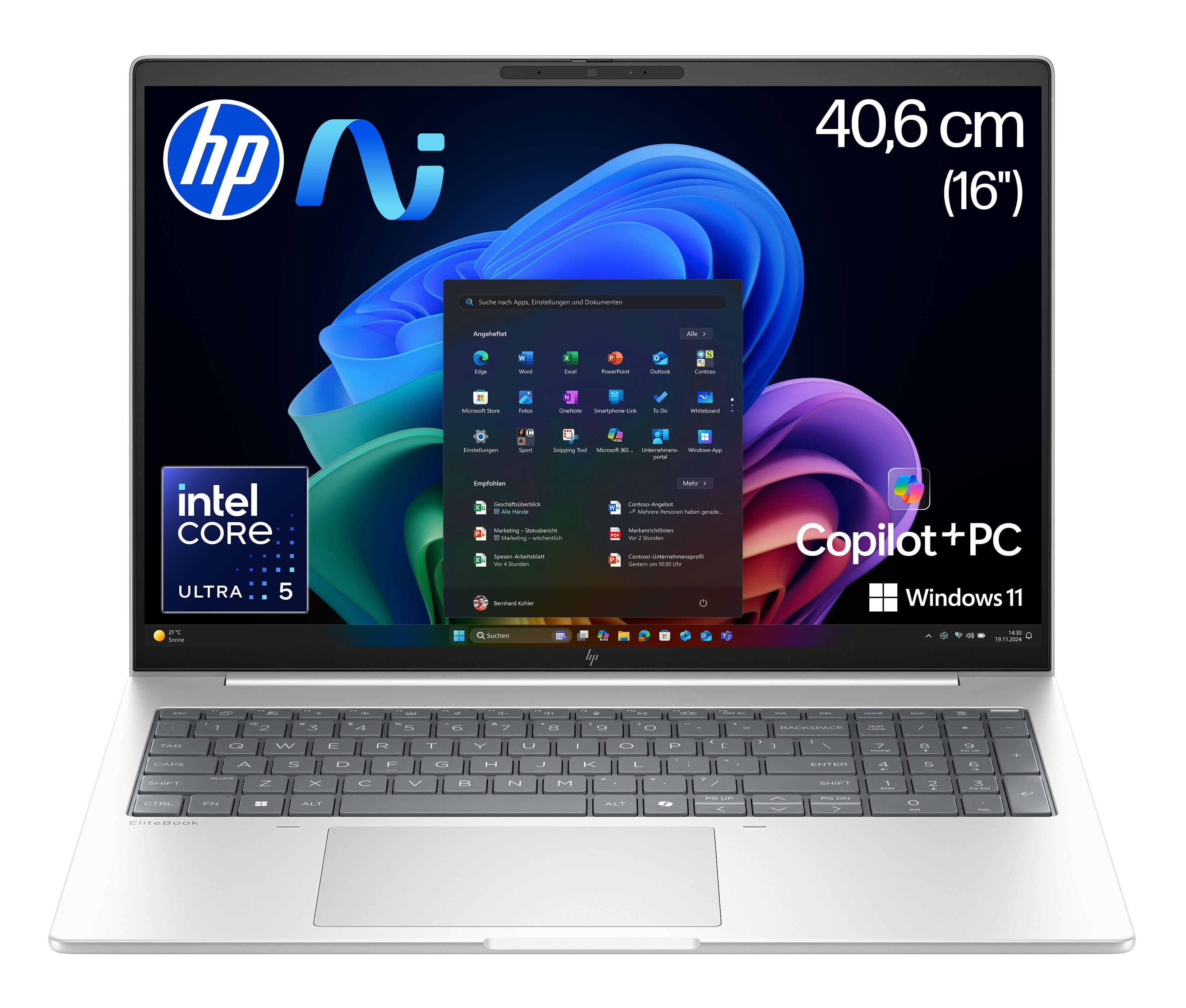 HP EliteBook 8 G1i 40,60cm (16")  KI Laptop 512 GB SSD Windows 11 Pro Copilot+ PC (AD3J0ET#ABD)