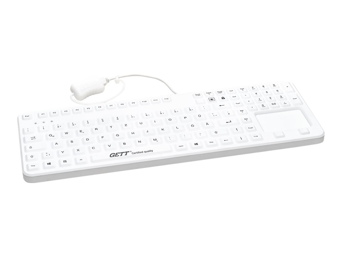 Gett CleanType Prime Touch+ Kabelgebundene Tastatur mit Touchpad IP68 109 Tasten Swiss Layout Weiß