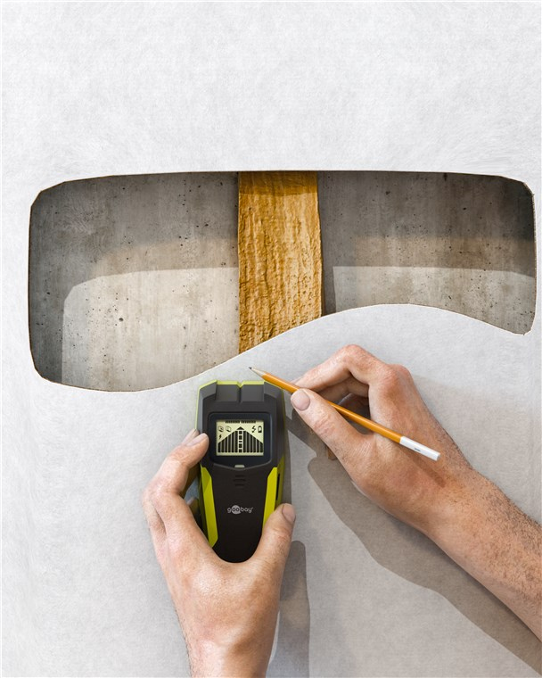 Goobay Multidetektor 77833 – Holz, Metall & stromführende Leitungen – bis 5 cm Tiefe – Schwarz/Grün