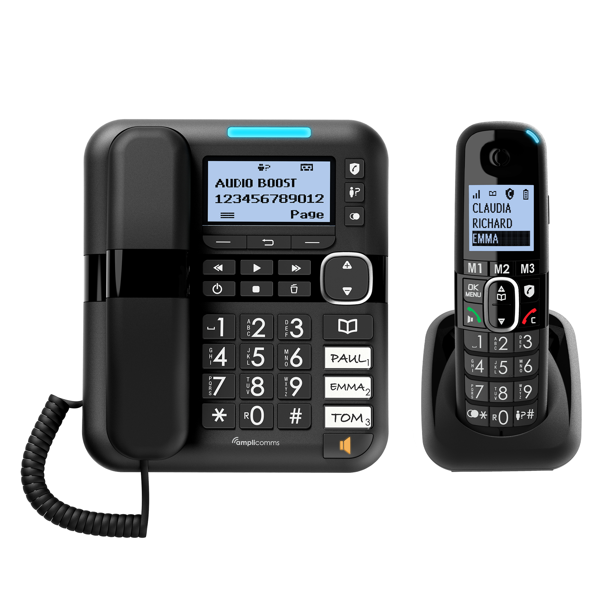 Amplicomms BigTel 1580 Combo DECT Anrufbeantworter Schnur/Schnurlos Schwarz