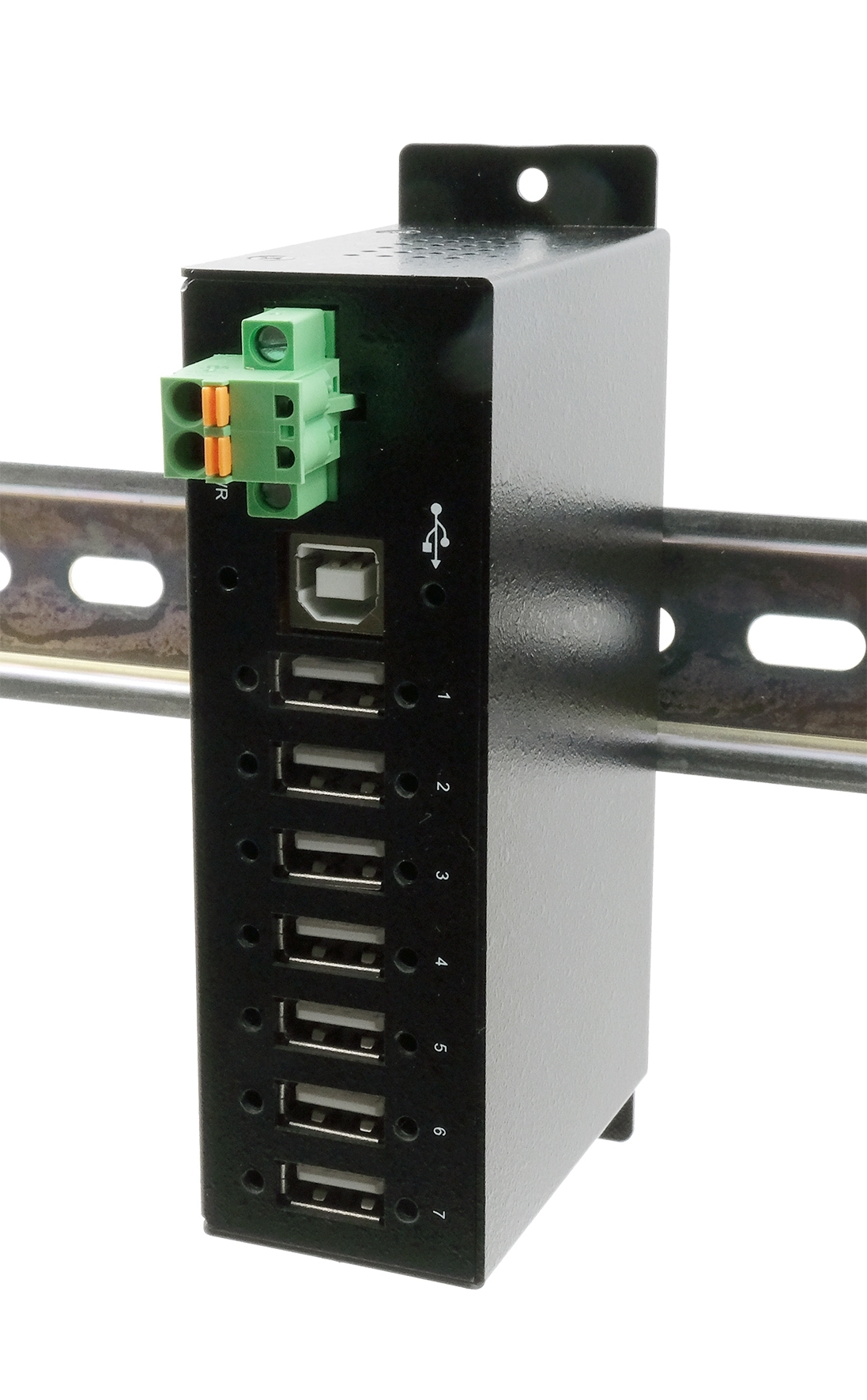 Exsys EX-1179HMVS 7-Port USB 2.0 Hub Metallgehäuse DIN-Rail 480 Mbit/s Schwarz