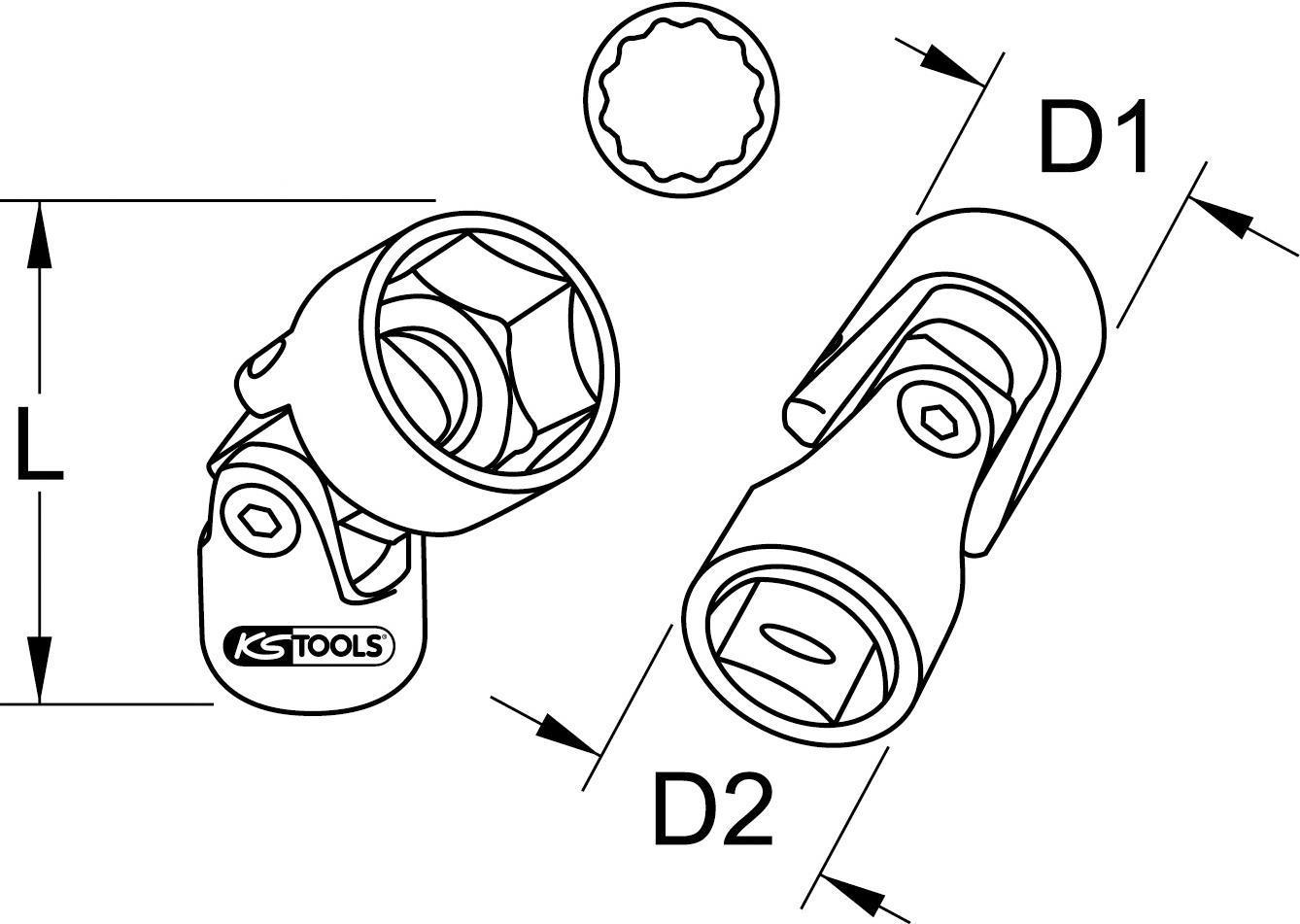 KS TOOLS Werkzeuge-Maschinen GmbH 3/8" CHROMEplus® 12-kant-Stecknuss mit Gelenk, 1/2 (918.4864)