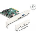 Delock PCI Express x4 Karte zu 1 x extern USB 10 Gbps Type-C™ Buchse + 1 x extern USB 10 Gbps Typ-A Buchse - Low Profile Formfaktor (90107)