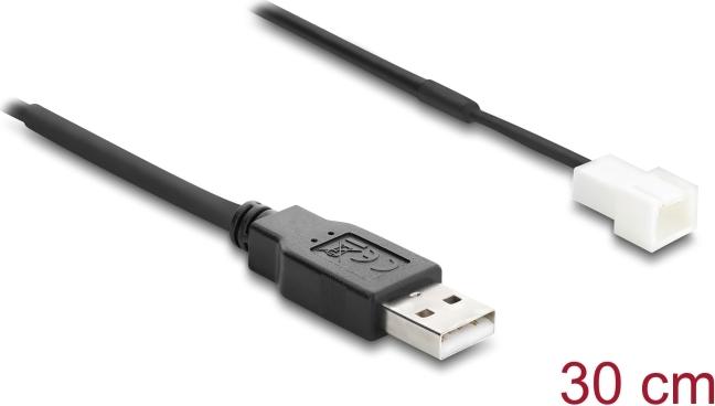 Delock Lüfterkabel USB 2.0 Typ-A Stecker zu 3 Pin (2 Pins belegt) Lüfteranschluss-Stecker 30 cm (91226)