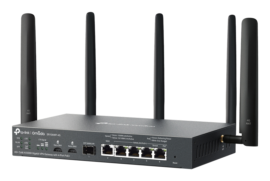 TP-Link Omada ER706WP-4G V1 Wireless Router Wi-Fi 6 4G Schwarz