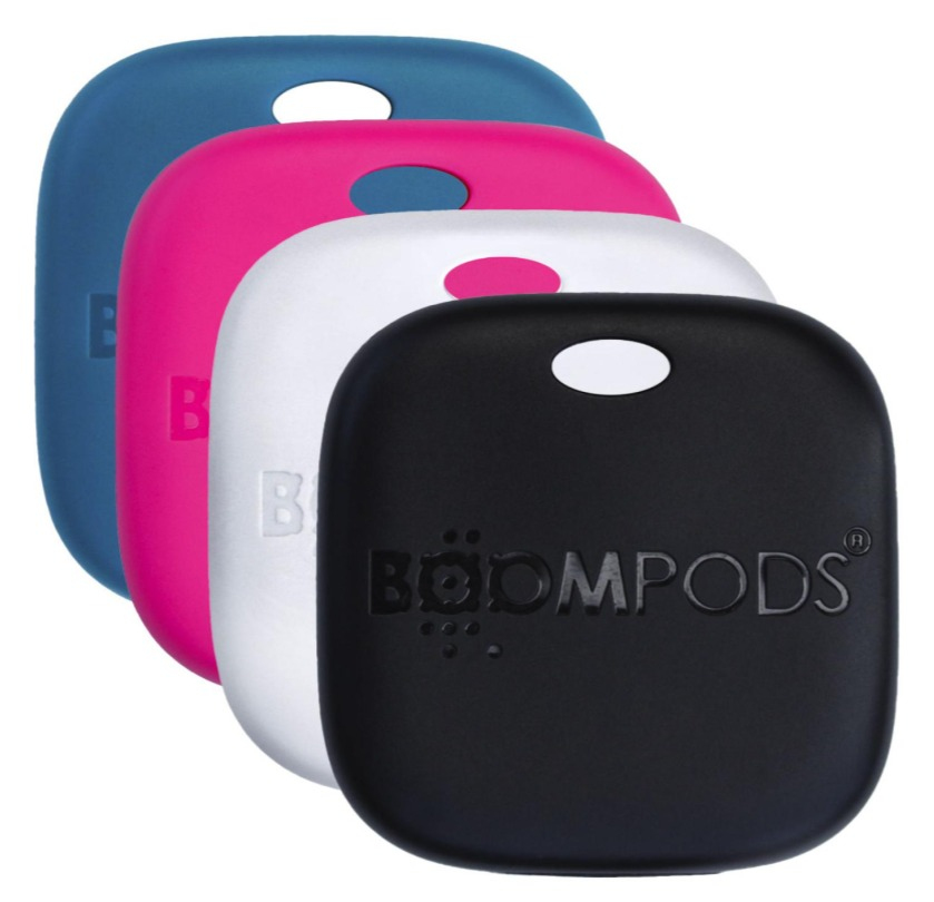 BOOMPODS Boomtag Rechargeable GPS-Tracker 4er-Set Schwarz Blau Pink Weiß