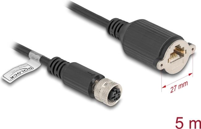 Delock M12 Kabel D-kodiert 4 Pin Buchse zu RJ45 zum Einbau Cat.5e FTP 5 m (80455)