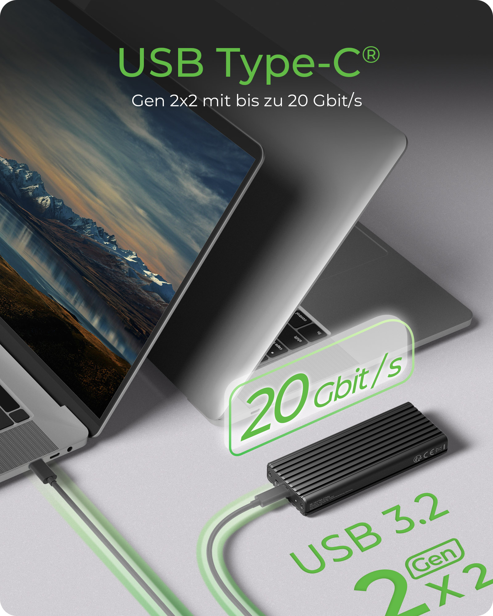 ICY BOX IB-1917M-C32a M.2 NVMe SSD-Gehäuse USB 3.2 Gen 2x2 Schwarz