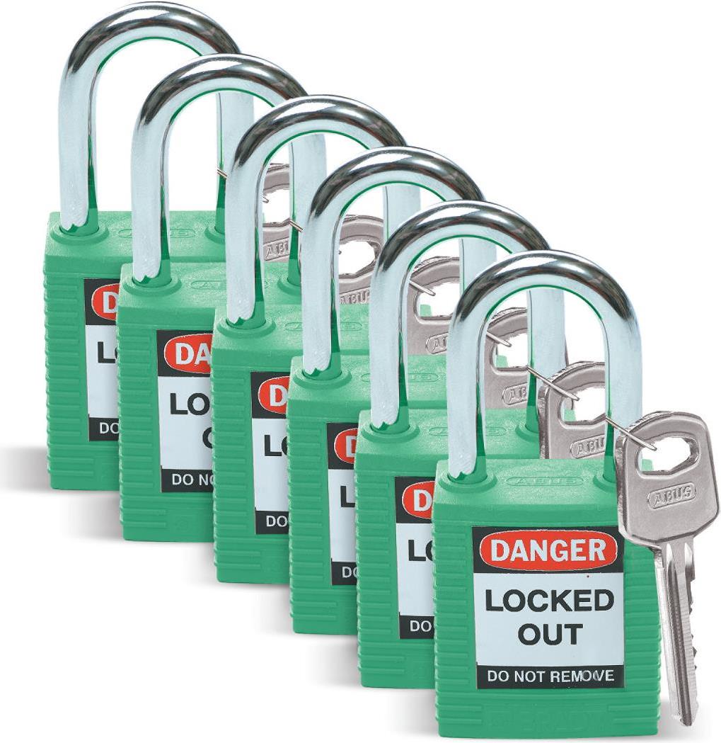 Brady, Sicherheitsschloss mit Stahlbügel, Grün, 38mm Bügelhöhe, 6,5mm Bügeldurchmesser (Keyed Different) ( 6er Pack) (051345)