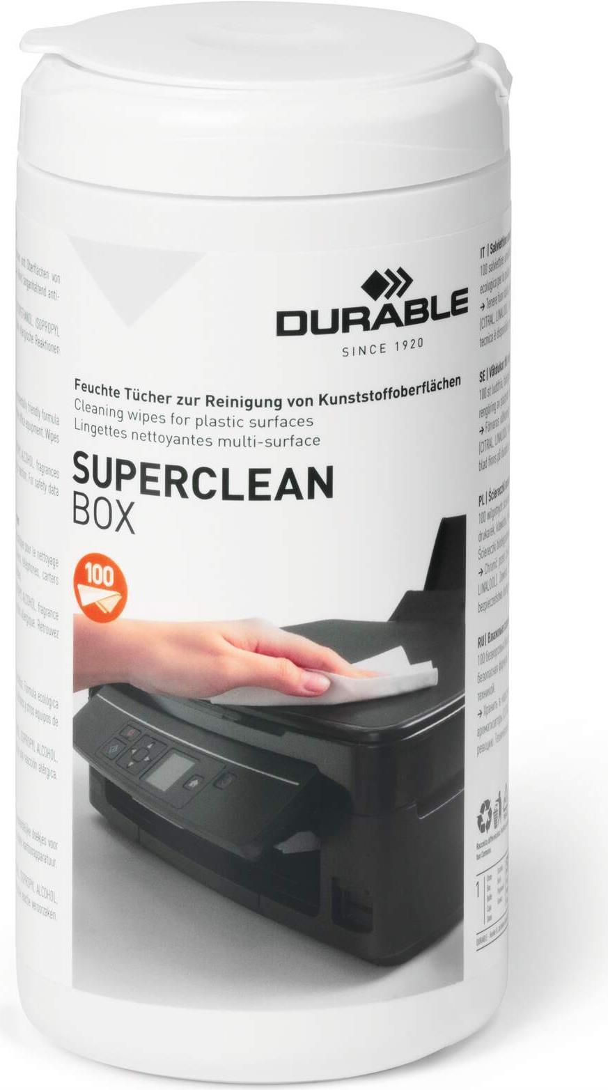 DURABLE Superclean Box Reinigungstücher 100 Stück Weiß