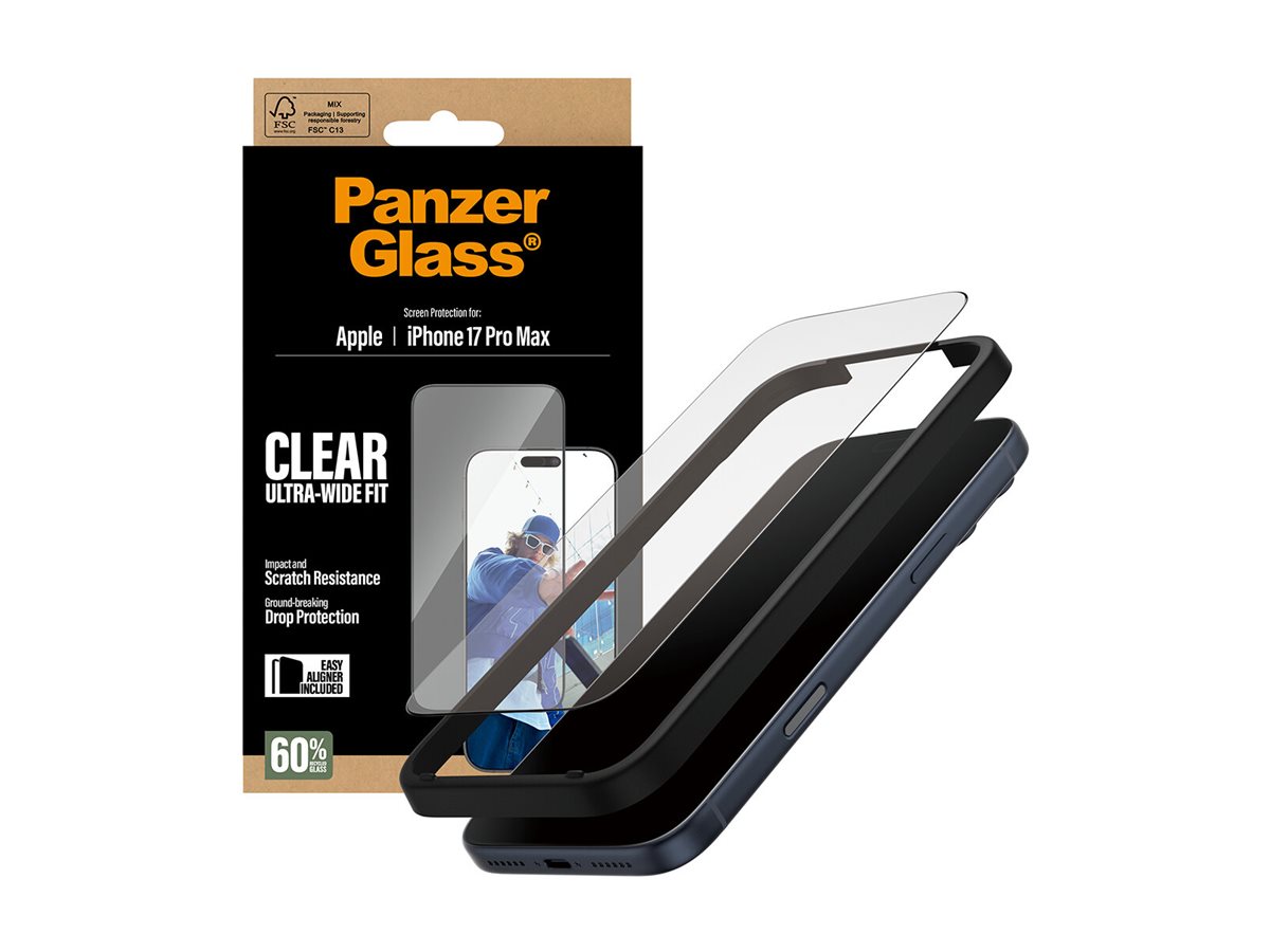 PanzerGlass Displayschutzfolie iPhone 17 Pro Max Ultra-Wide Fit mit EasyAligner Transparent/Schwarz