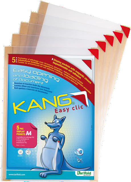 Tarifold KANG Easy Clic Sichthülle DIN A4 Selbstklebend Magnetisch 10 Blatt 5 Stück Rot Transparent