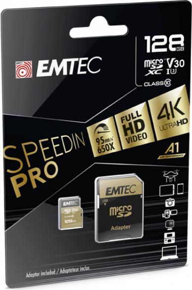 EMTEC Speedin PRO Flash-Speicherkarte (microSDHC/SD-Adapter inbegriffen) (ECMSDM128GXC10SP)