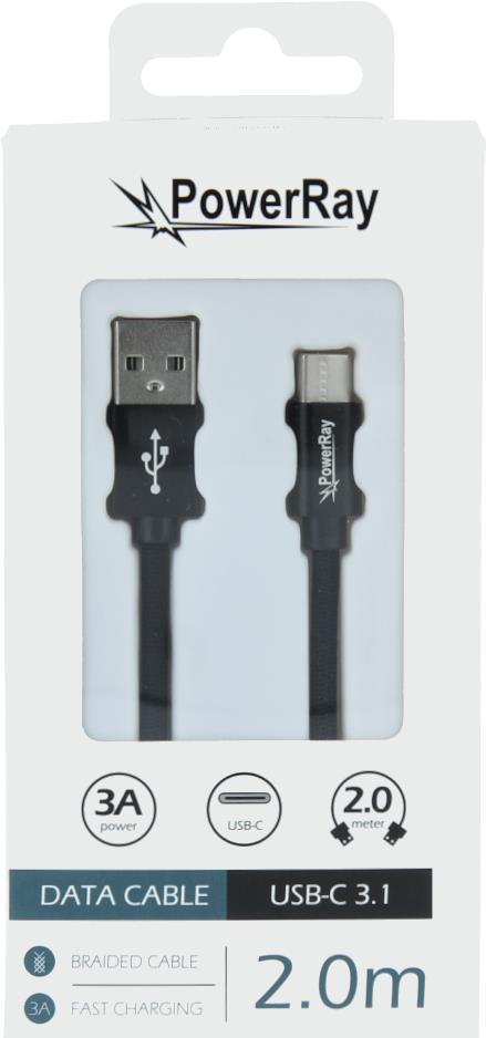 PowerRay Data Cable PR-DCUC200TBK, USB / USB-C, 2.0 m, Textile black, Blister (PR-DCUC200TBK)
