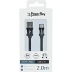 PowerRay Data Cable PR-DCUC200TBK, USB / USB-C, 2.0 m, Textile black, Blister (PR-DCUC200TBK)