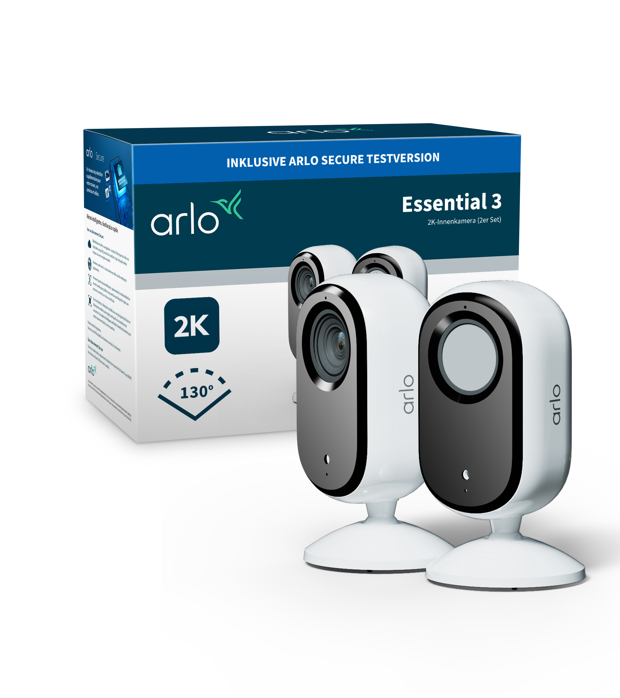 Arlo Essential 3 2K Indoor Überwachungskamera WLAN 2er-Set Weiß