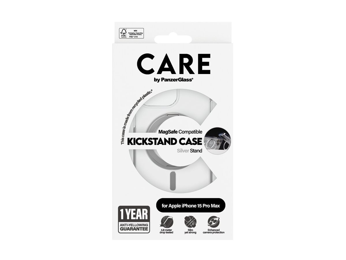 PanzerGlass CARE by PanzerGlass Schutzhülle mit Kickstand und MagSafe für iPhone 15 Pro Max 6,7" Durchsichtig, Silber